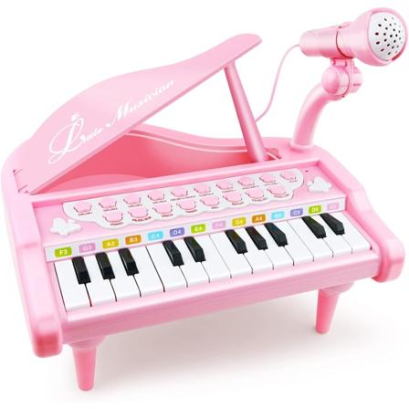 Klaver Legetøjs Keyboard til Børn Fødselsdagsgave Alder 1+ Pink 24 Taster Lillebarn Klaver Musik Legetøj Instrumenter med Mikrofon