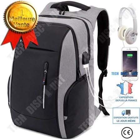 Datorryggsäck - TD - 17,3 Tum - Stölder - 2 USB-portar - Grå