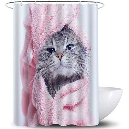 Duschdraperi med Djurmotiv 180 x 200 cm, Vattentät, Anti-Mögeltyg, Med Duschdraperiringar, Katt Tvättad Duschdraperi 180 x 200 cm