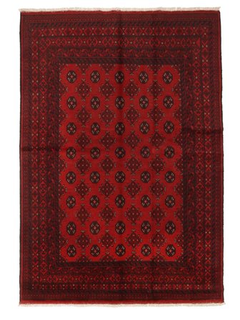 Handgeknoopt Afghan Fine Vloerkleed 163X231 Wol Zwart/Donkerrood
