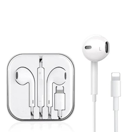 Apple EarPods med Lightning-stik, originale kablede hovedtelefoner til iPhone, indbygget mikrofon og fjernbetjening, klar lydkvalitet