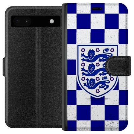 Kompatibelt Plånboksfodral till Google Google Pixel 6a Grafiskt schackrutigt mönster i blått och vitt med klassiskt heraldiskt emblem, retroinspire