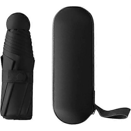 Foldbar Paraply, 6 Ribber Mini Paraply Lille Paraply med Kapsel Etui Mini Anti-UV Paraply Hurtigtørrende og Ultralet Kompakt (Sort)