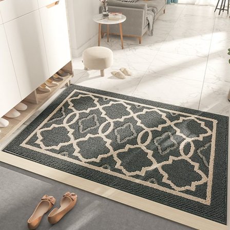 Sklisikker dørmatte, innendørs og utendørs dørmatte - absorberende og holdbar, maskinvaskbar inngangsdørmatte, støvtett - 60 x 90 cm, grå