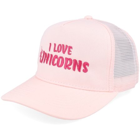 Unicorns - Rosado trucker Gorra - Kids I Love Unicorns Pastel Pink/Pastel Pink A-frame Trucker @ Hatstore