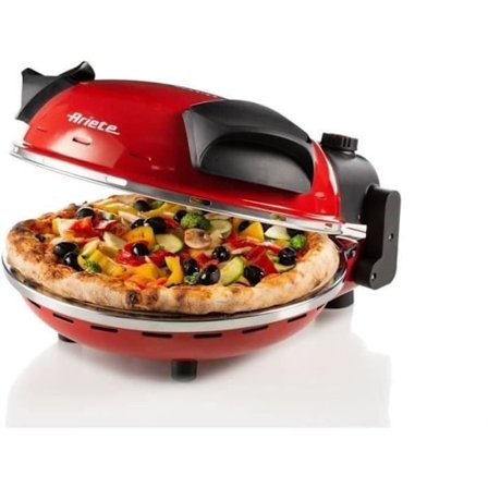 ARIETE Elektrisk Pizzaugn - Röd - Eldfast sten - 1200W - Diameter 33cm - Max temperatur 400°C