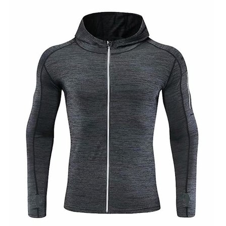 Träningsjacka Herr Hooded Running Wear Tight Hoodie Workout Wear black gray L