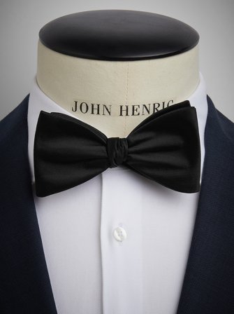 John Henric Men's Black Bow Tie Plain Size Self-tied