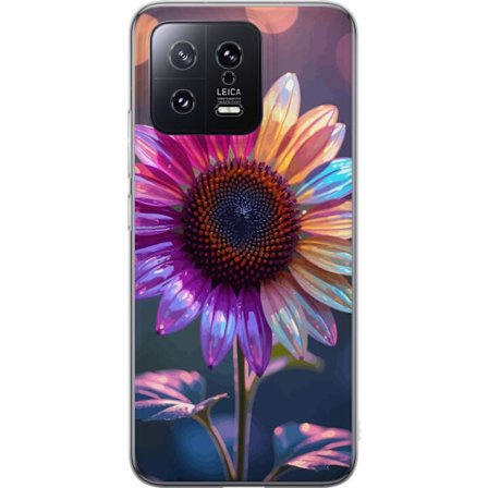 Kompatibelt Mobildeksel til Xiaomi 13 Irideserende blomst med glitrende kronblad i rosa lilla og gull mot myk bokeh bakgrunn