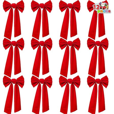 12-pakning Jule Røde Fløyelsløyfer, 40 cm Lange og 23 cm Brede Dekorative Juleløyfer til Krans og Girlander