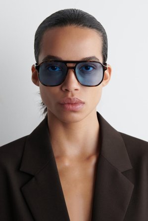 COS Women's Oversized Square Frame Aviator Sunglasses in Blue