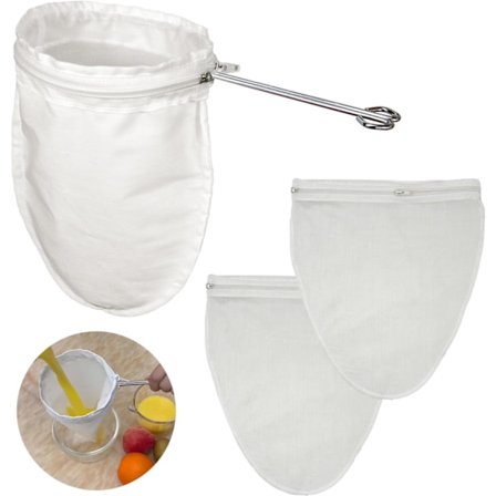 Ultra Finmasket Si med Rustfrit Stålhåndtag, Genanvendelig Fødevaregodkendt Juicesi, Osteklæde Si med Lynlås til Nøddemælk, Kaffe, Smør