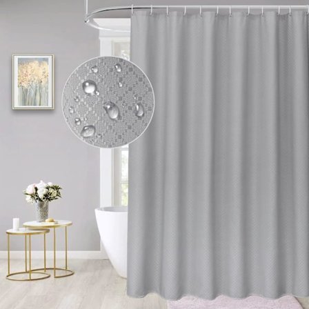 Grå Duschdraperi, Extra Lång Duschdraperi Våffeltyg Duschdraperi för Badrum med Metall Öglor, Viktad Fåll, Maskintvättbar, Hotelkvalitet, 72" B x 72" 