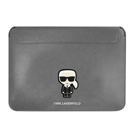 Karl Lagerfeld Saffiano Ikonik Karl-taske til en 16" bærbar computer - sølv