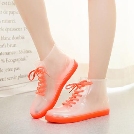 Korte regn støvler gennemsigtigt design skridsikkert mode elegant stil holdbart PVC vandtætte sko til voksne udendørs gennemsigtig orange (enkelt) 39