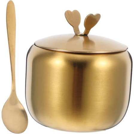 Sukkerskål og krydderikrukkesæt i rustfrit stål - Krydderikrukke med ske og låg - En 2-i-1 sukkerskål og sukkerholder.