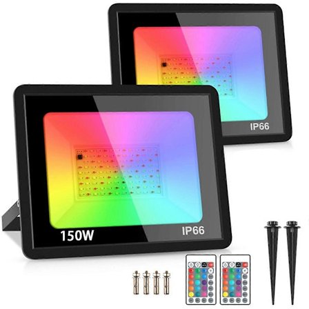 2-pakning 220V RGB LED flomlys IP66 vanntett fargeskiftende flomlys med fjernkontroll for fest, Ha [DB]