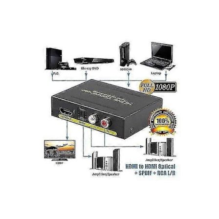 Audio Extraktor, HDMI till HDMI Audio Fiber Optic och RCA (V/H) Stereo Analog Utgång Video Audio Split
