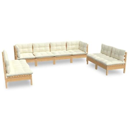 Vidaxl Loungegrupp Med Gräddvita Dynor 8 Delar Massiv Furu Creme