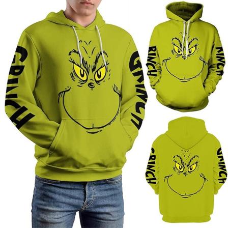Christmas Grinch 3d Print Hettegensere Herre Dame Hettegenser Grønn Monster Pullover Genser Uformell Topper Bluse M