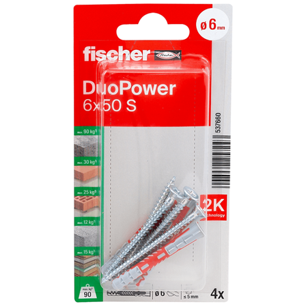 Fischer Universalpl Duopower 6X50 S Bk A4 stk med Skrue