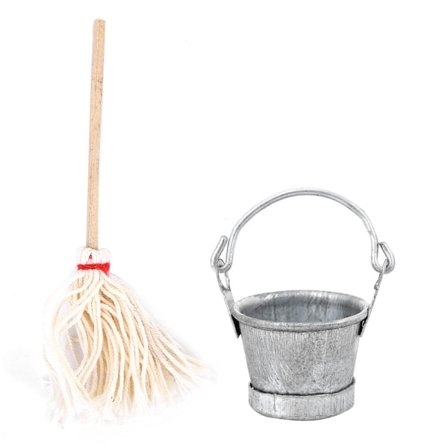 1:12 Miniature Dukkehuss Miniature Mop Spand Spand Sæt Tilbehør Møbler Rengøring Legetøj