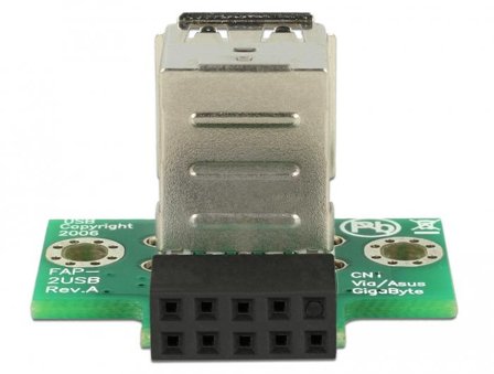 Delock USB Pin Header female > 2 x USB 2.0 Type-A female - up - USB-adapter - 9-pins USB-header til USB