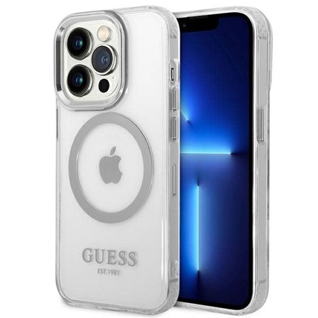 Guess GUHMP14XHTRMS iPhone 14 Pro Max 6,7" silver/silver hårt fodral Metal Outline Magsafe