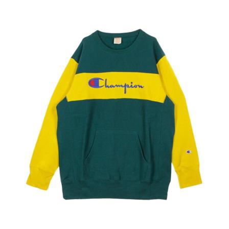 Champion Color Block kængurulomme Reverse Weave Crewneck Sweatshirt Grøn, Herre Sweatshirts