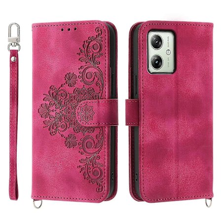 För Motorola Moto G54 5G Fodral Ställ Plånbok Mobilskal med Handrem + Axelrem