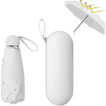 Reseparaply, Mini Paraply, Hopfällbart Reseparaply Litet UV-Paraply med Kapsel Fodral Mini Anti-UV Paraply