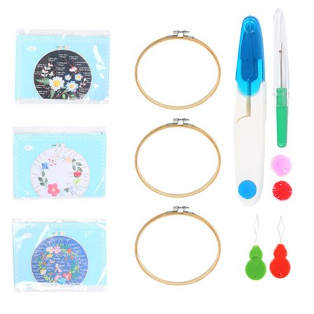 Broderi symateriale pakke ufærdig sæt strikning punch nål tråd kit håndværk syning værktøj til begyndere Blomster og planter 3 sæt