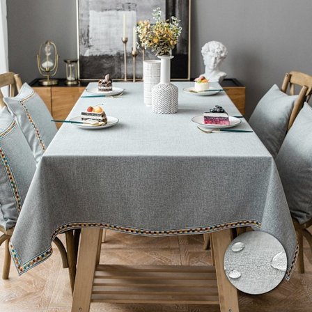 Bomullsduk Rektangulær Flekkbestandig Duk Vaskbar Duk Vanntett Duk (Grå, Rektangulær/Oval, 140x140cm)