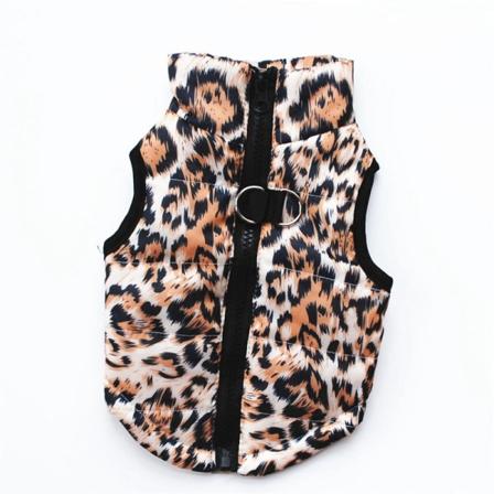 Hundkattkläder Vinterdragkedja i bomull vadderad jacka med spänne för dragrep Leopard print S