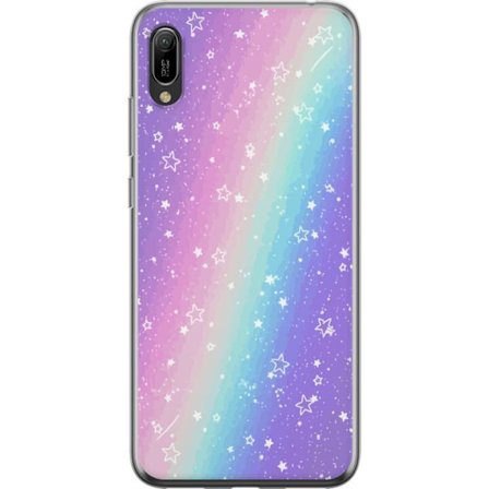 Kompatibel Mobilcover til Huawei Y6 Pro (2019) Rainbow-farvet pastelbaggrund med hvide stjerner og glitrende prikker i blød overgang