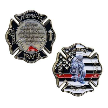 Brandmandens Bøn Mindesmønt med Malteserkorsform, Design med Stolthed, Engagement, Service, Mod, Metal Udfordringsmønt til Ære for Brandbekæmpelse