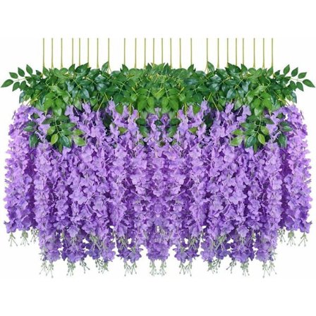 24 st 3,6 fot konstgjorda blommor falska Wisteria naturtrogen siden romantisk hängande på vinstock för bröllopsdekorationer hemträdgårdsfestdekor (