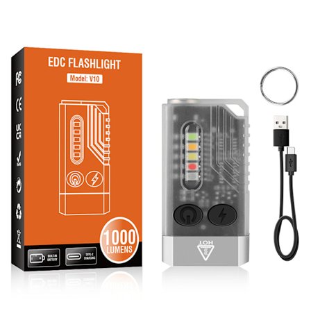 V10 LED Nøkkelring Lommelykt 1000LM USB Oppladbar Magnetisk Lommelykt Arbeidslampe
