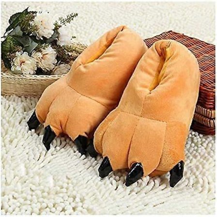 Unisex Plys Dyretass Sutsko, Fluffy Varme Hjemmesko, Dinosaurklo Sutsko, Hyggelige Pelsede Sutsko til Mænd Kvinder & Børn-lingling} Brun