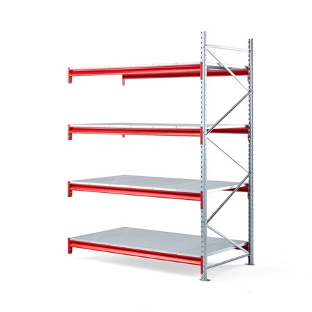 Widespan shelving TOUGH, add-on unit, 2500x1850x1000 mm, 4 steel shelves