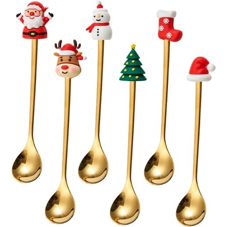 Tyylikkäät kultaiset joululusikat, 6 kappaleen setti ruostumattomasta teräksestä valmistettuja sekoituslusikoita