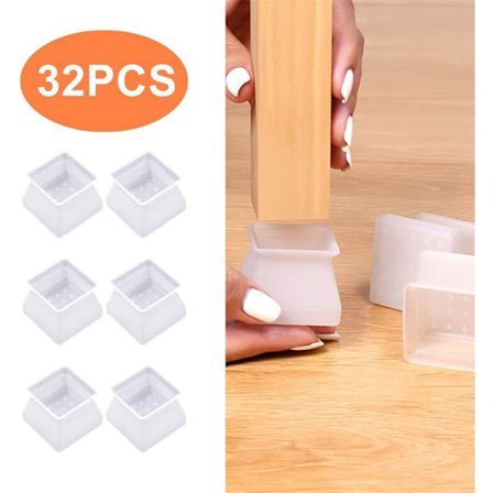 32 stk. Kvadratiske Silikon Bord- og Stolleggbeskyttere, Beskytter Stollegg, Forhindrer Riper og Støy for Gulvbeskyttelse, for 1,4" Stollegg