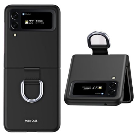 Samsung Galaxy Z Flip4 5G Ribbon Metal Ring Holder Skal - Svart