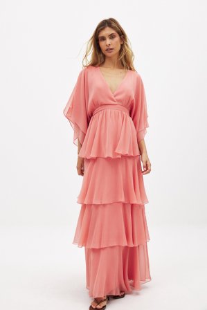 NA-KD Robe longue superposée en mousseline à volants - Robes de cérémonie - Rose - EU 32