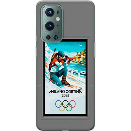 Kompatibelt Mobildeksel til OnePlus 9 Pro Retroplakat Cortina Milano 2026 med fjell, vintersportsutøvere, italienske trikolor, Milano-katedralen og ol