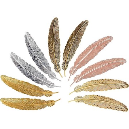 Stilrena Bokmärken i Metall med Fjäderdesign, Enkla Fjäderformade i Metall, ZQKLA
