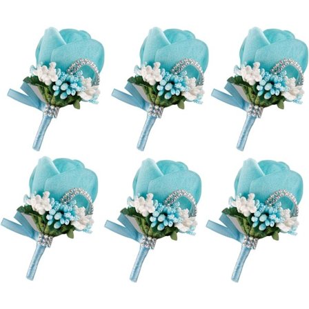 Håndlavet rose boutonniere klassisk corsage kunstige blomster med nål til bryllup, bal (rose boutonniere blå)