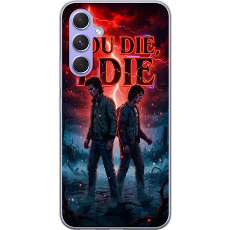 Kompatibelt Mobildeksel til Samsung Galaxy A54 Stranger Things-inspirert motiv med to unge menn, rød lynfylt himmel, mørk fantasyfølelse, drama, overn