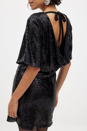 NA-KD Waterfall Sequin Mini Dress - Festkjoler - Sort - L (EU 42-44)