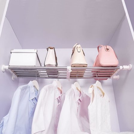 Spennhylle og stang for klesskap, utvidbar metallhylle, DIY-skillevegg for skap, garderobe, kjøkken, bad, 60-100 cm